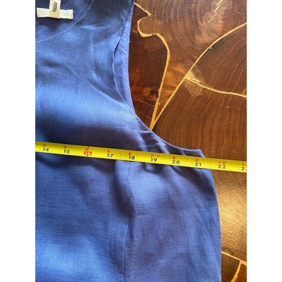 Eileen Fisher Blue Organic Linen MIDI Dress SZ L Short Sleeve - Picture 5 of 7